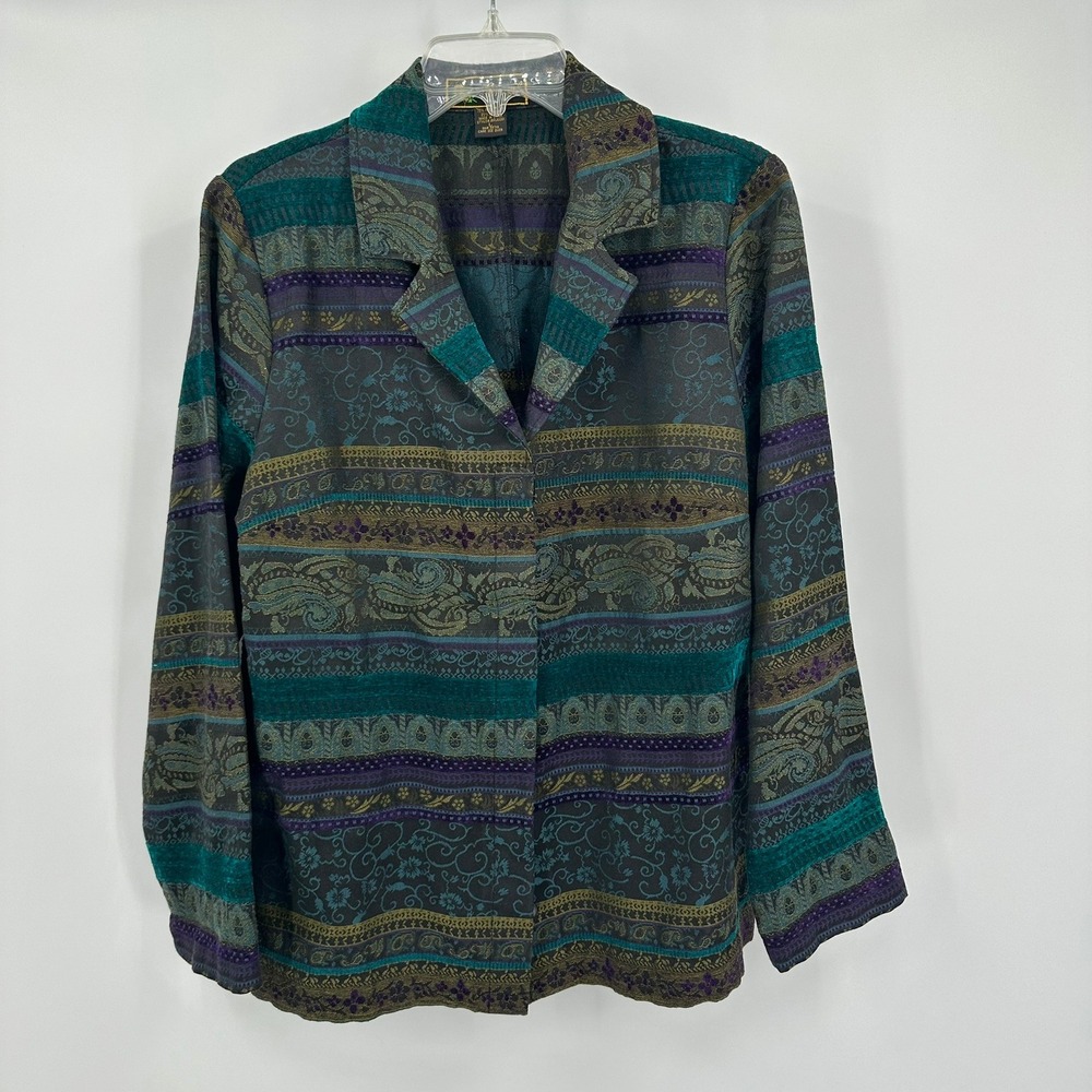 Mirasol Womens Boho Maximalist Paisley Tapestry Jacket Size L Jacquard Statement